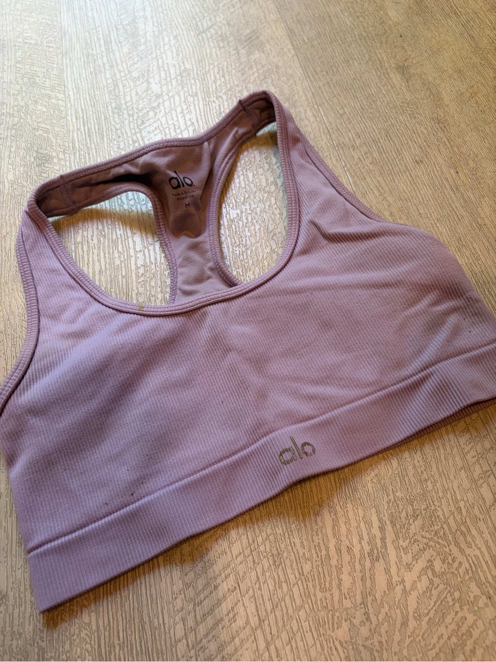ALO Yoga Ribbed Racerback Sports Bra in Mauve Pink